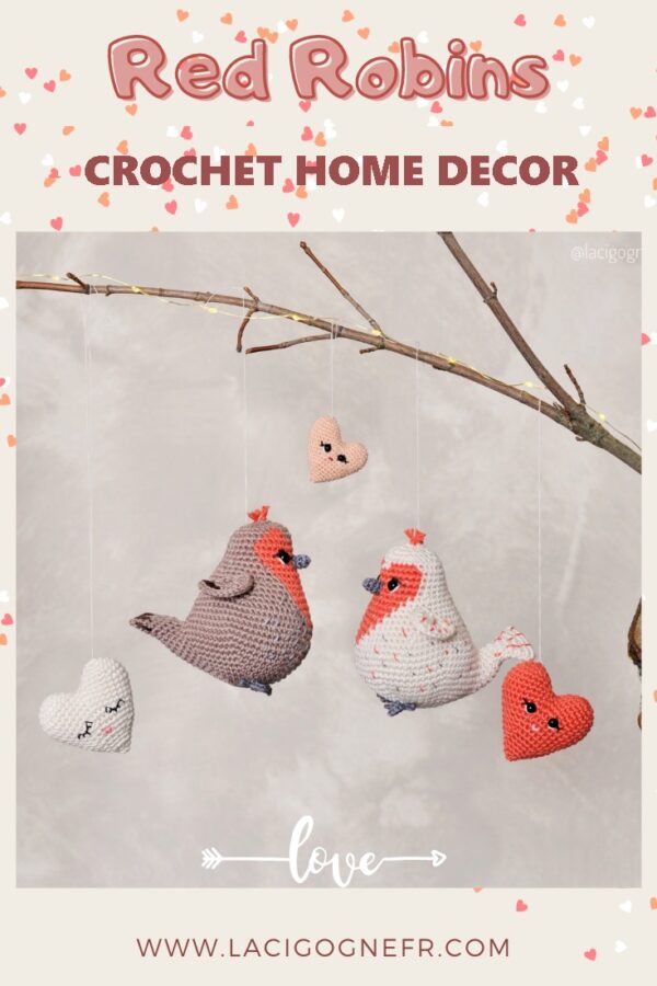 red robin valentine crochet LaCigogne design , ome decor , crochet red robin