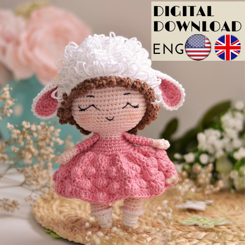 Sheep doll crochet pattern - Amigurumi doll pattern - baby girl nursery decor - LaCigogne design - ENGLISH pattern